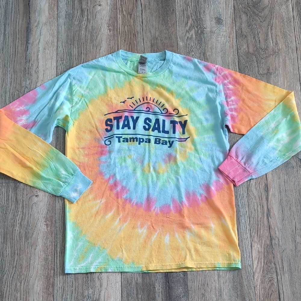 NEW Stay Salty Tampa Bay FLORIDA Colorful Tie-Dye Long Sleeve Tee Shirt size M